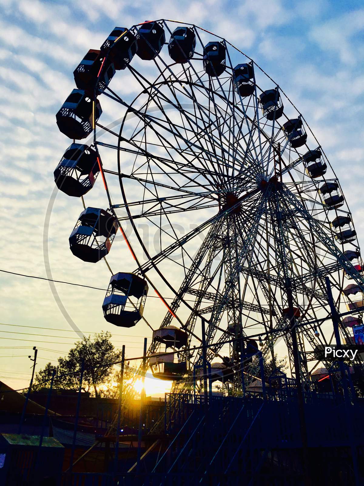 Sunset in amusement park