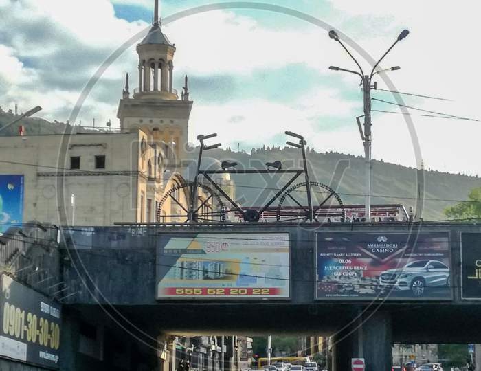 Tbilisi, Georgia- April 29 2018: Large Bike Metal Art