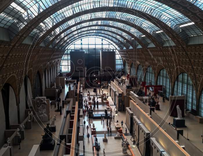 Paris, France- July 2018: Old Station Orsay Museum Hall View