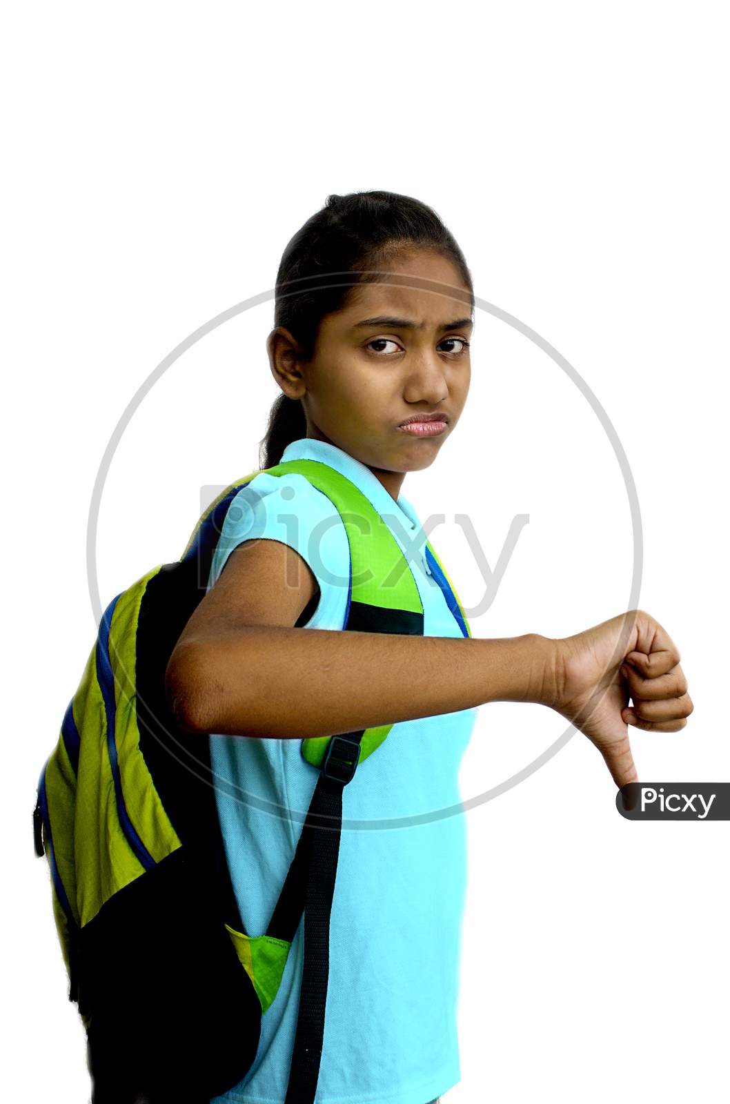 Portrait of a Young Indian School Girl with Bag