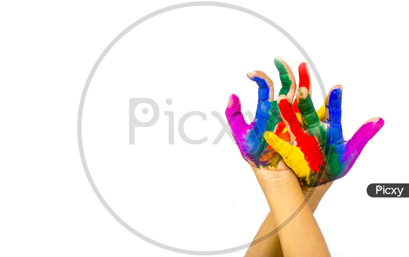 Close up shot a Kid's hand with coloured palms