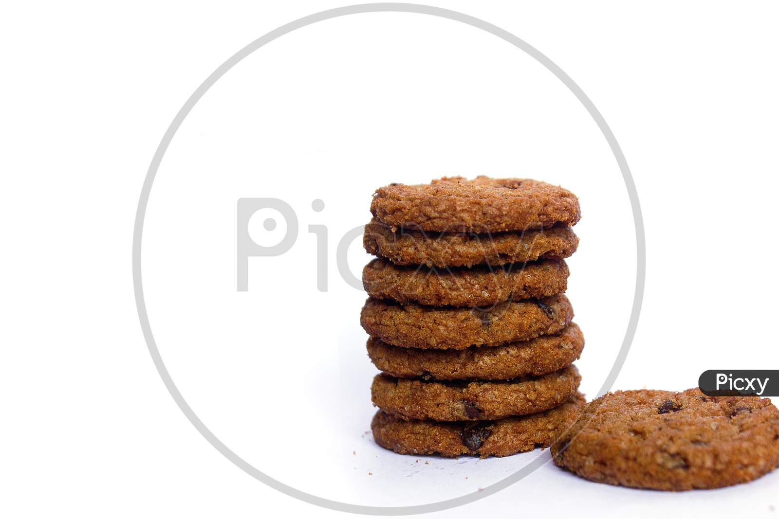 Selective focus on Cookies on White Background