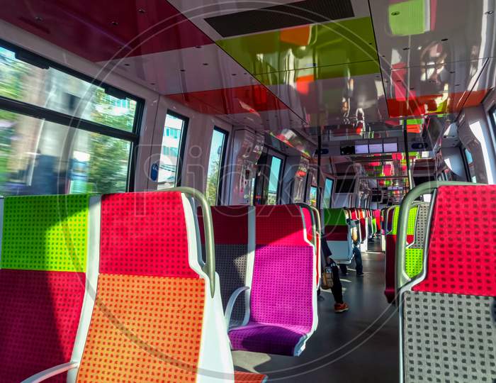 Paris, France- July 7 2018: Colorful Train Indoor Seats