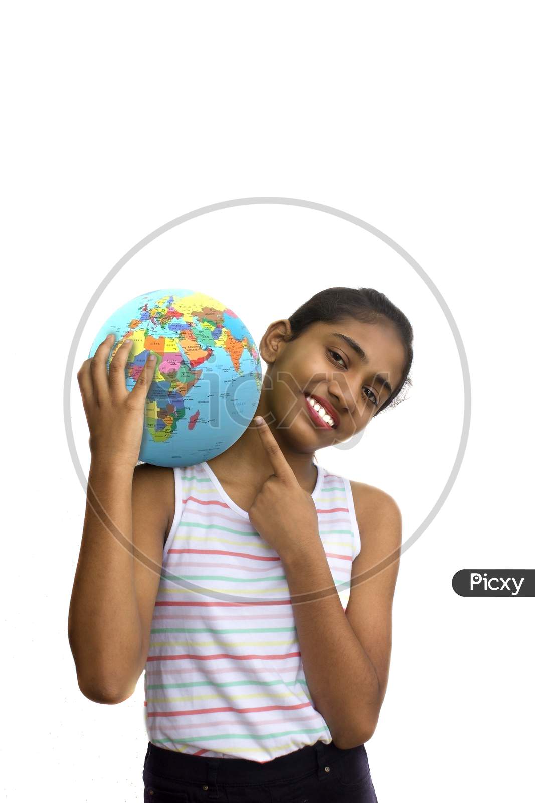 Portrait of a Young Indian Girl with Globe