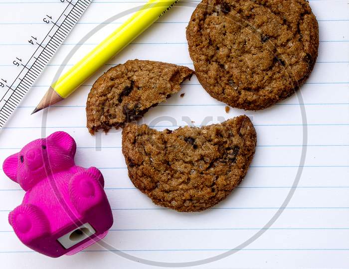 Cookies on White Background with Stationary Items