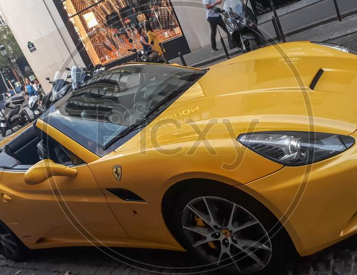 Paris, Frence- July 4 2018: Yellow Luxury Car