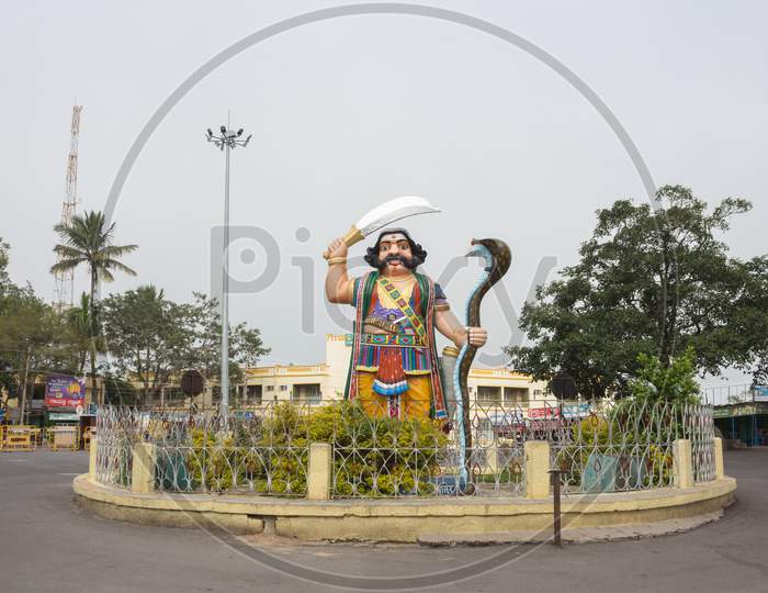 Mahisasura demon statue atop Chamundi Hills in Mysore /Karnataka/India.