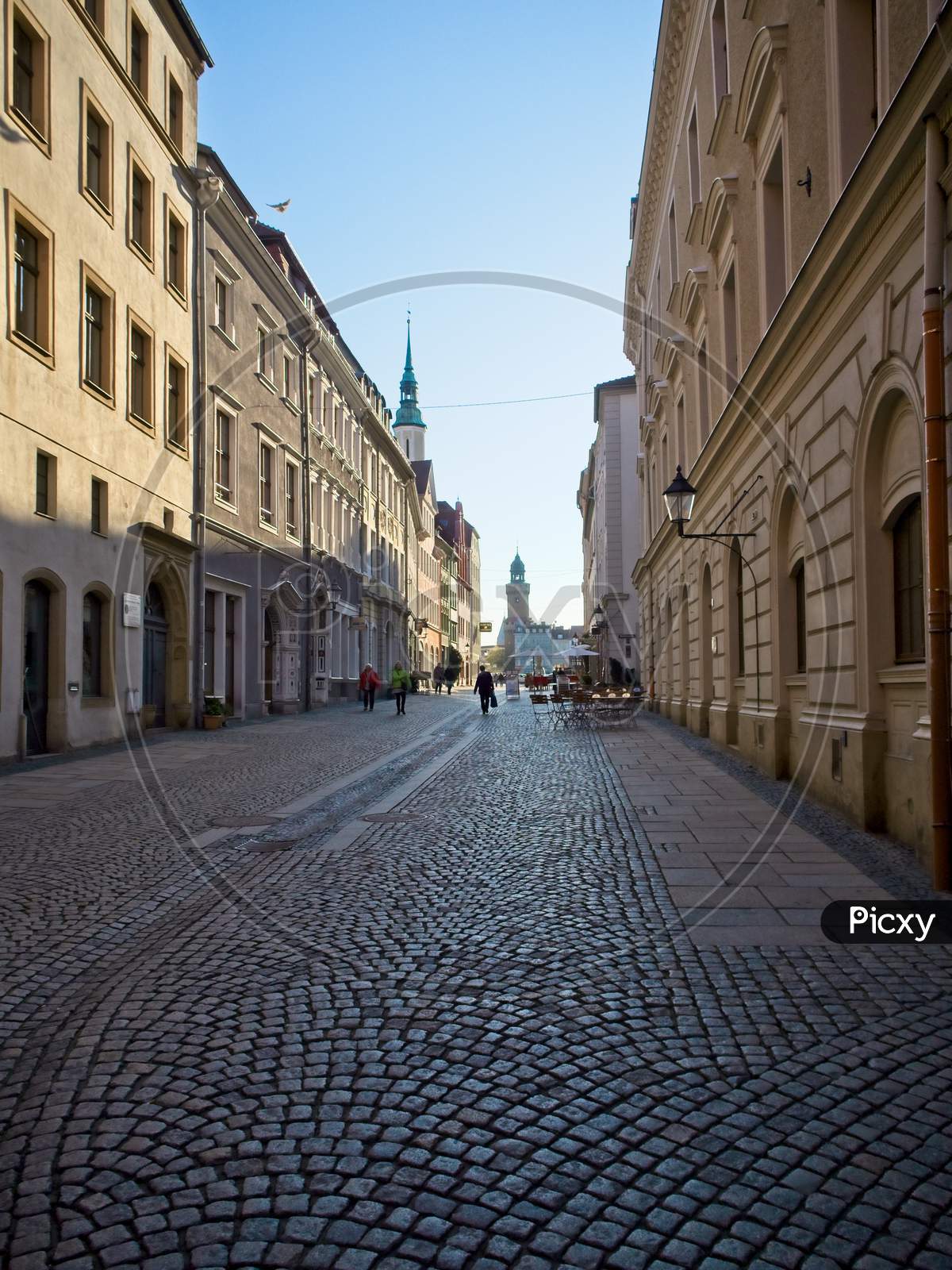 Cobblestone street in the old town of Goerlitz, Germany.