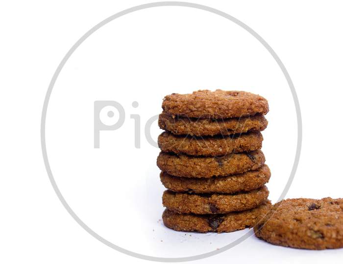 Selective focus on Cookies on White Background