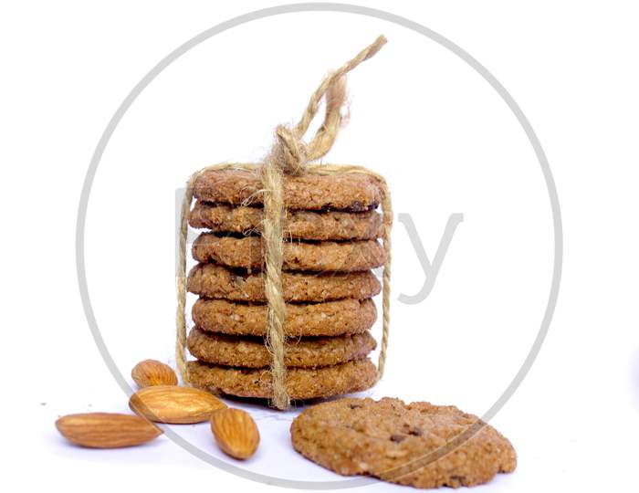 Selective Focus on Cookies on White Background