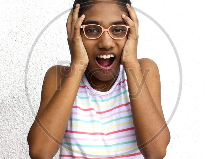 Portrait of a Young Indian Girl with Shouting Expression