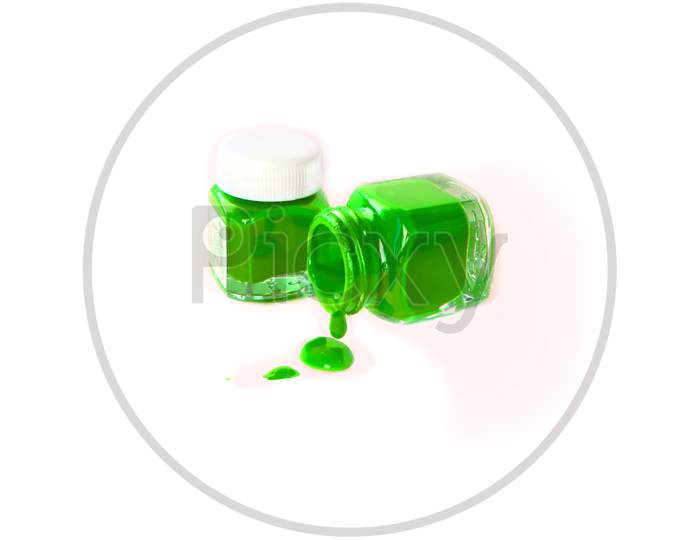 Selective Focus on Green Colour Paint with White Background