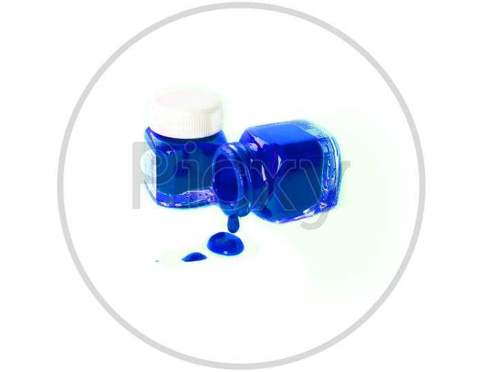 Selective Focus on Blue Colour Paint with White Background