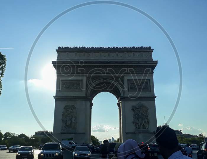 Paris, France- July  2018: city architecture arc, Triumph arc
