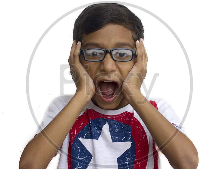 Portrait of a Young Indian Boy with Shouting Expression