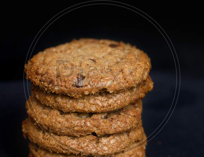 Close up shot of Cookies on Black Background