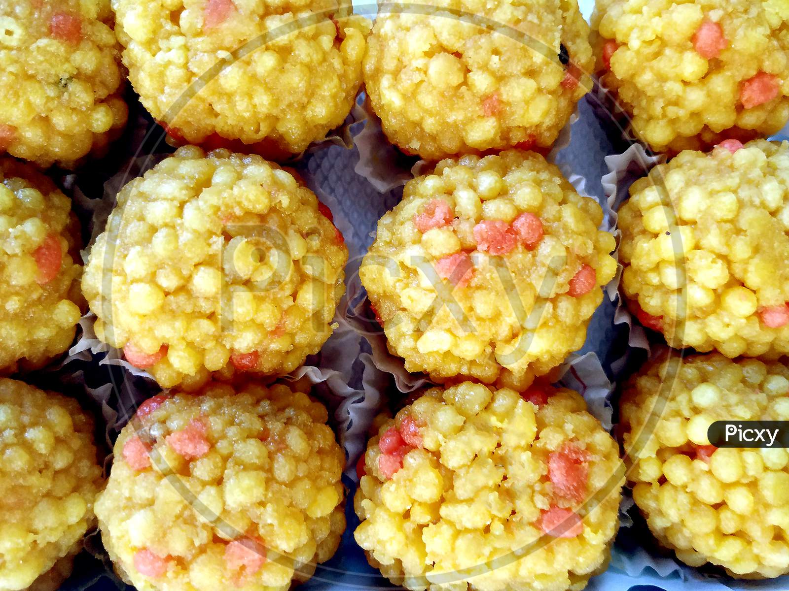 Laddu Sweet placed in sequence