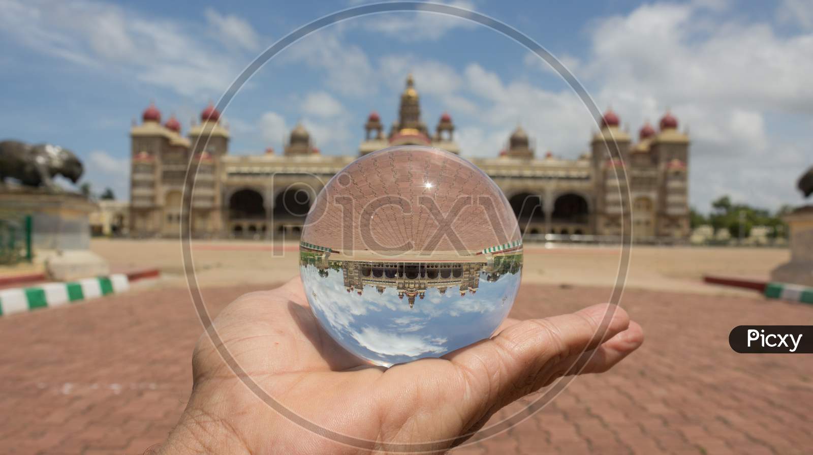 The crystal ball view of the Ambavilas Palace in Mysore/Karnataka/India.