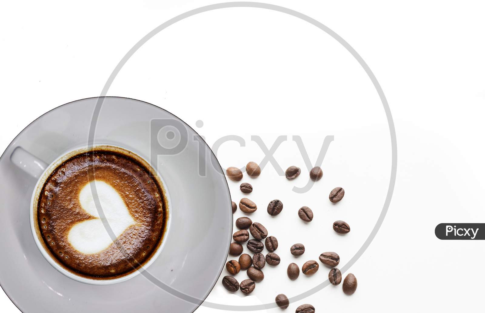 Coffee in a Cup with Coffee beans Background