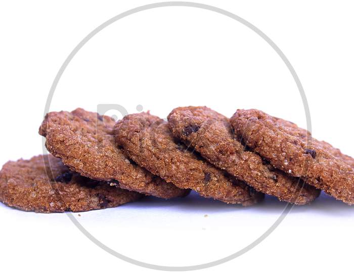 Selective Focus on Cookies on White Background