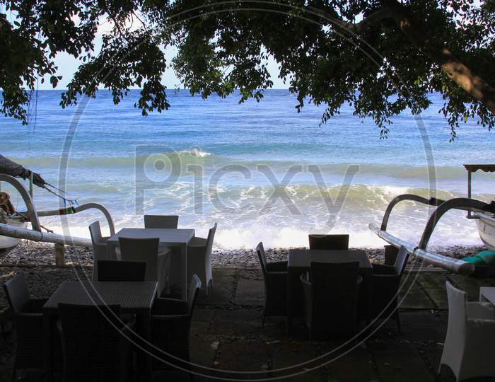 Empty Bar Terrace On The Beach In Jemeluk, Bali