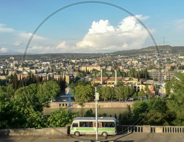 Tbilisi, Georgia- April 29 2018: City View And Public Bus