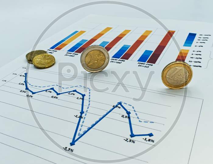Euro coins on business diagram