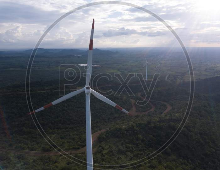 Closeup of windmills - Aerial shot