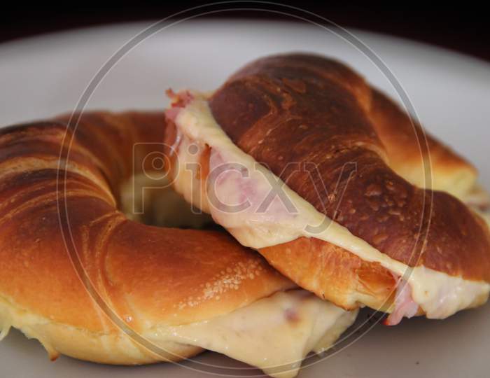 Puff Pastry Croissants Stuffed With Ham And Cheese