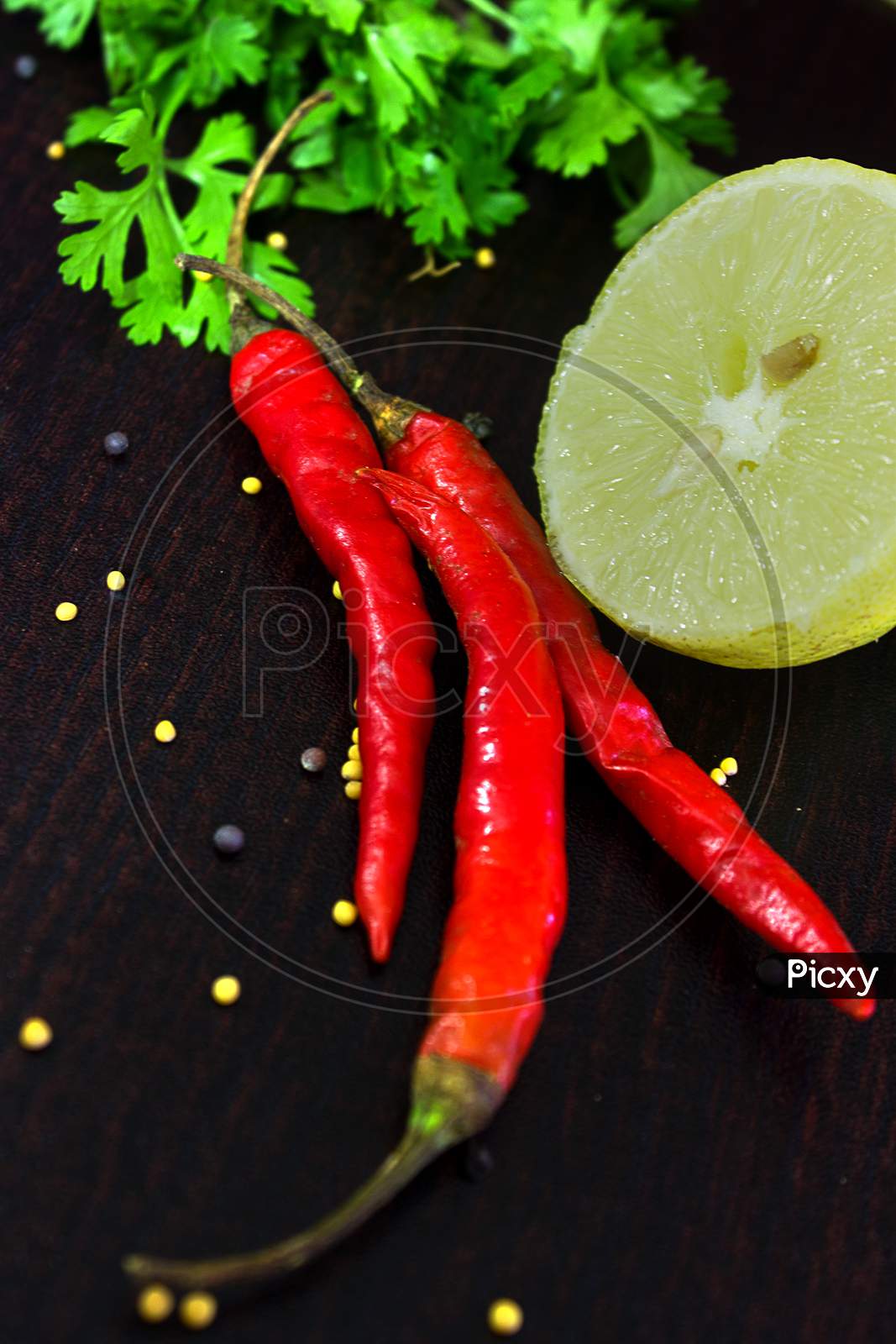 Selective Focus on Red Chillies with Lemon