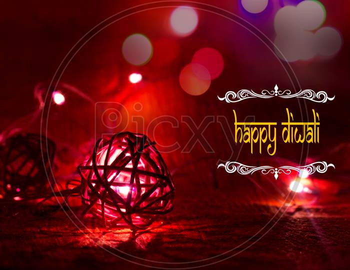 Selective Focus on String Balls with Bokeh Background /  A Concept of Happy Diwali Greetings