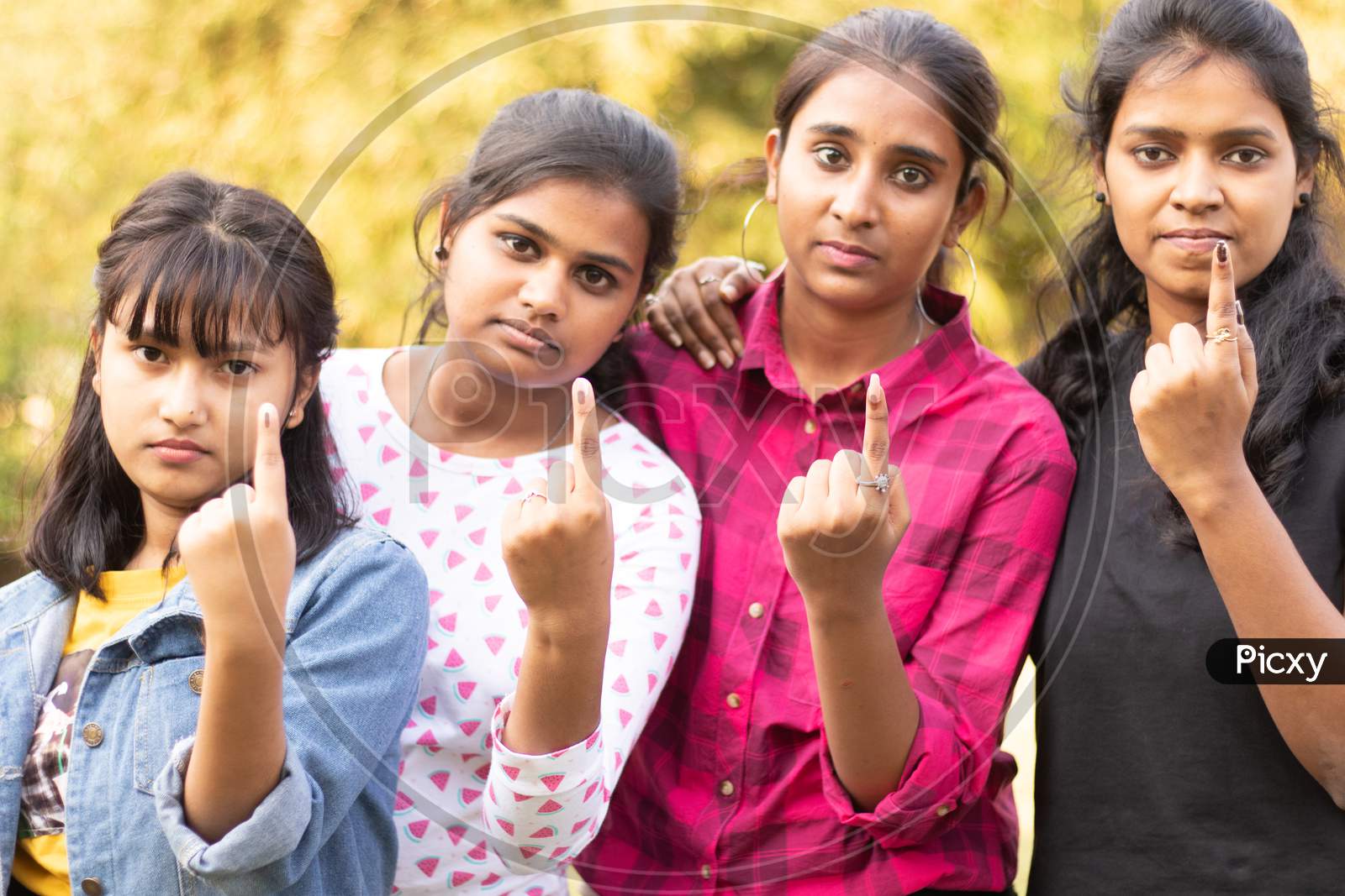 A Group of Young Girls showing their Voted Finger