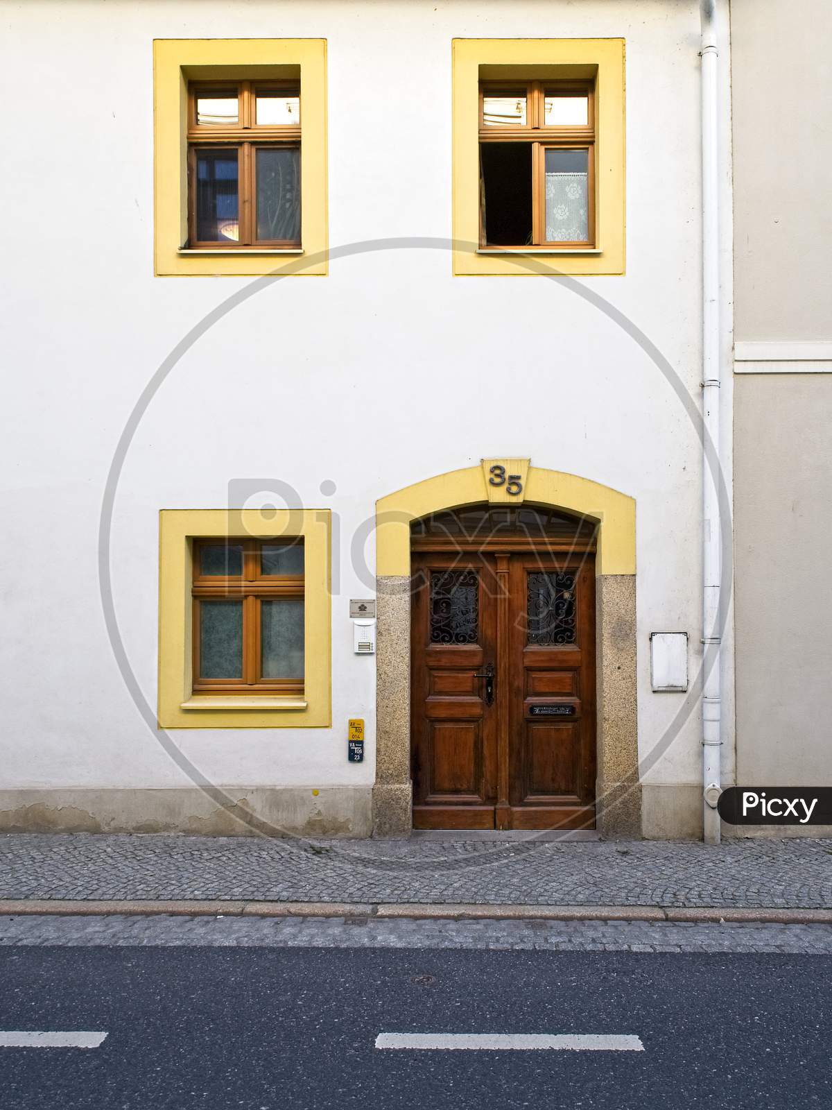 Front door of old house in historical part of Goerlitz