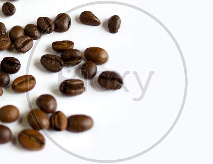 Close up shot of Coffee Beans with White Background