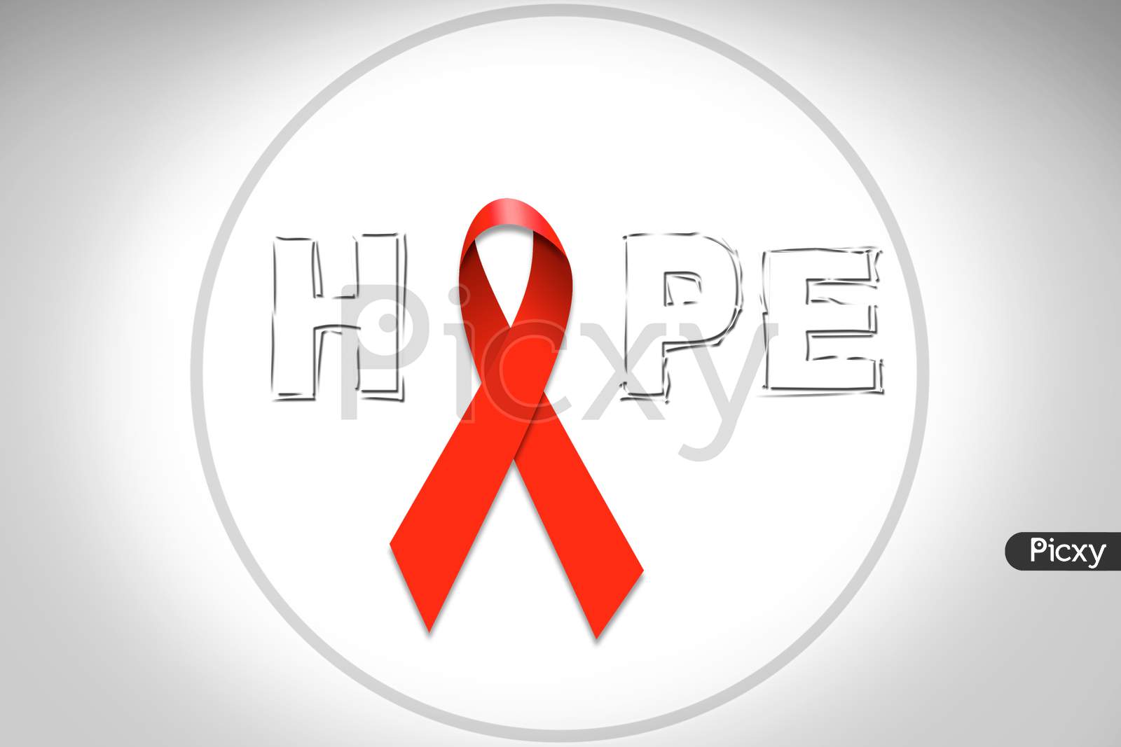 Aids Awareness Red Ribbon with HOPE Text