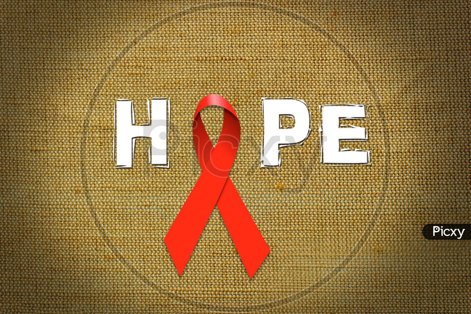 Aids Awareness Red Ribbon with HOPE Text