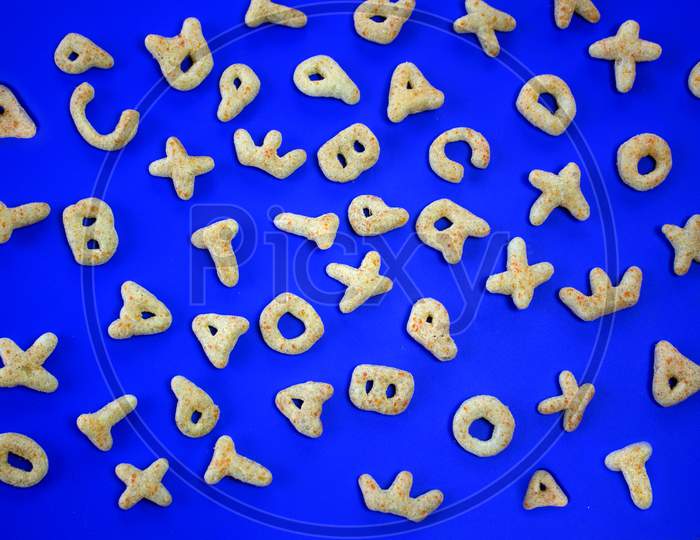 Alphabetical Fryums on a Blue Background