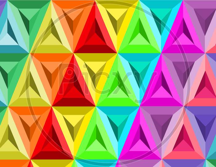 3d illusion multicolored triangle design. abstract 3d polygonal seamless pattern.