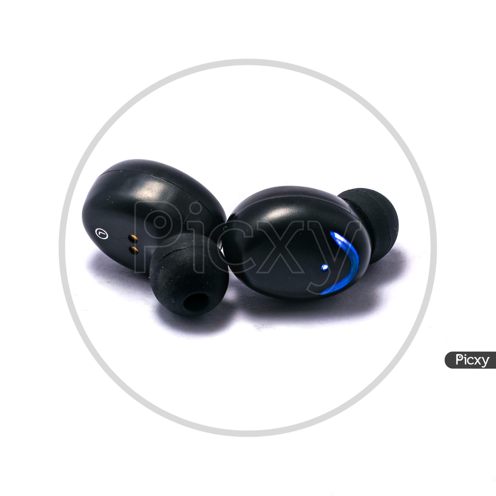 A Pair Of Truly Wireless Earbuds On A Pure White Background With Shadows