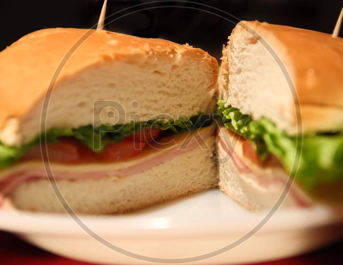 Detail Of Ham Cheese Lettuce And Tomato Sandwich