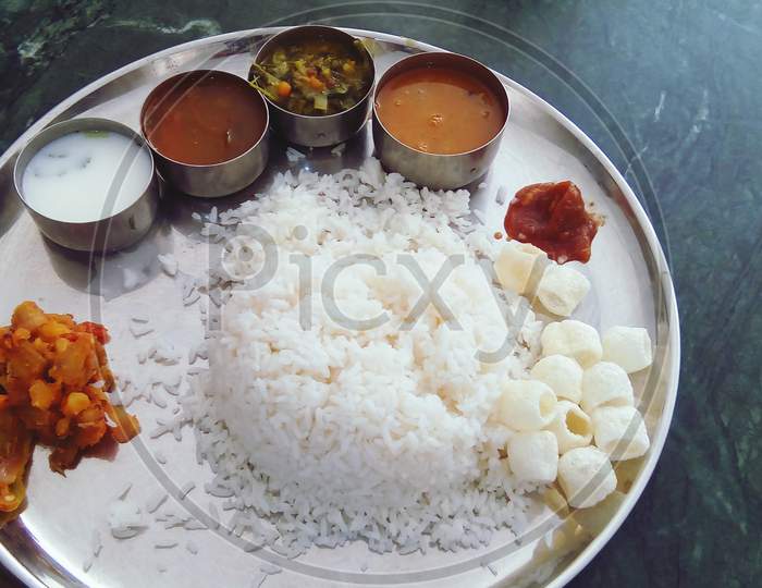 South indian food plate in hotel closeup Photography