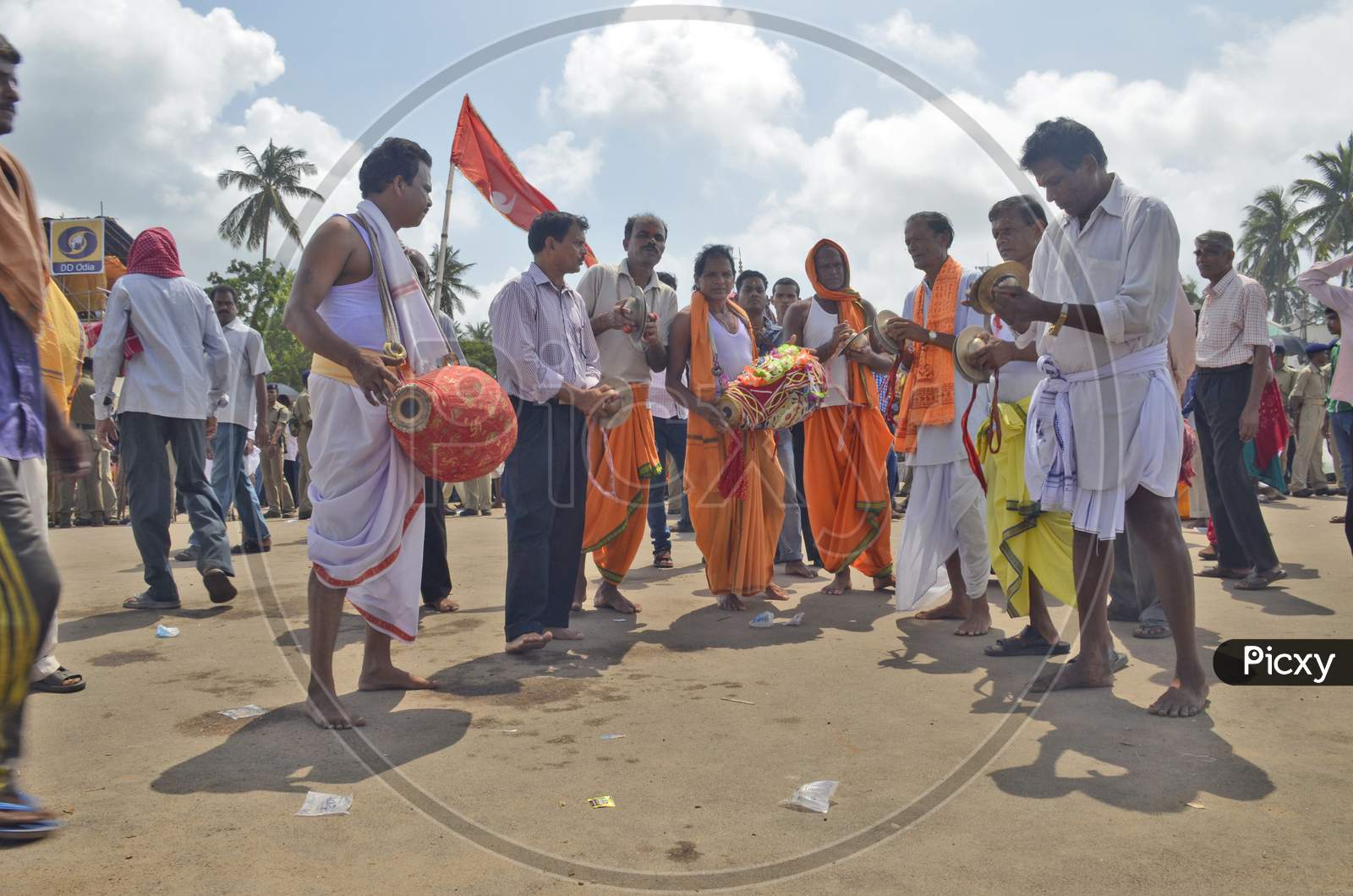 colourful devotees performing during ratha yatra festival at puri odisha india