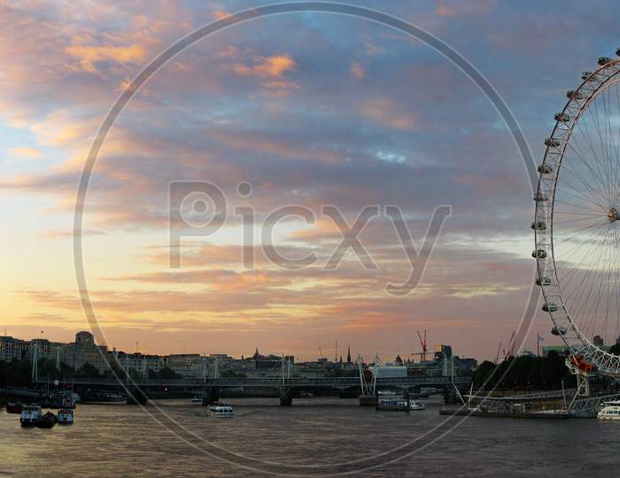 The London Eye at sunset.