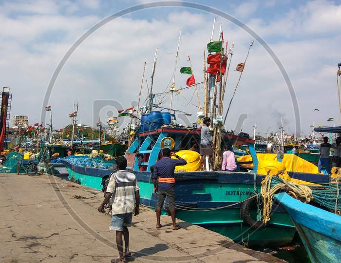Indian Fishing Boats With Men