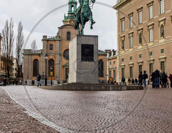 Stockholm, Sweden- February 2020: Horse Statue, Royal Castle