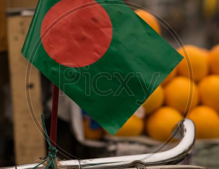 Bangladeshi Flag Attached In A Fruit Van