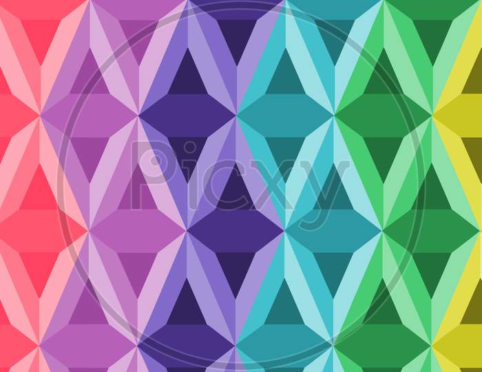 Multicolored triangle arranged in rows. 3d abstract colorful stylish geometric background.
