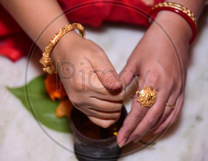 Haldi kutna in a wedding function event in India