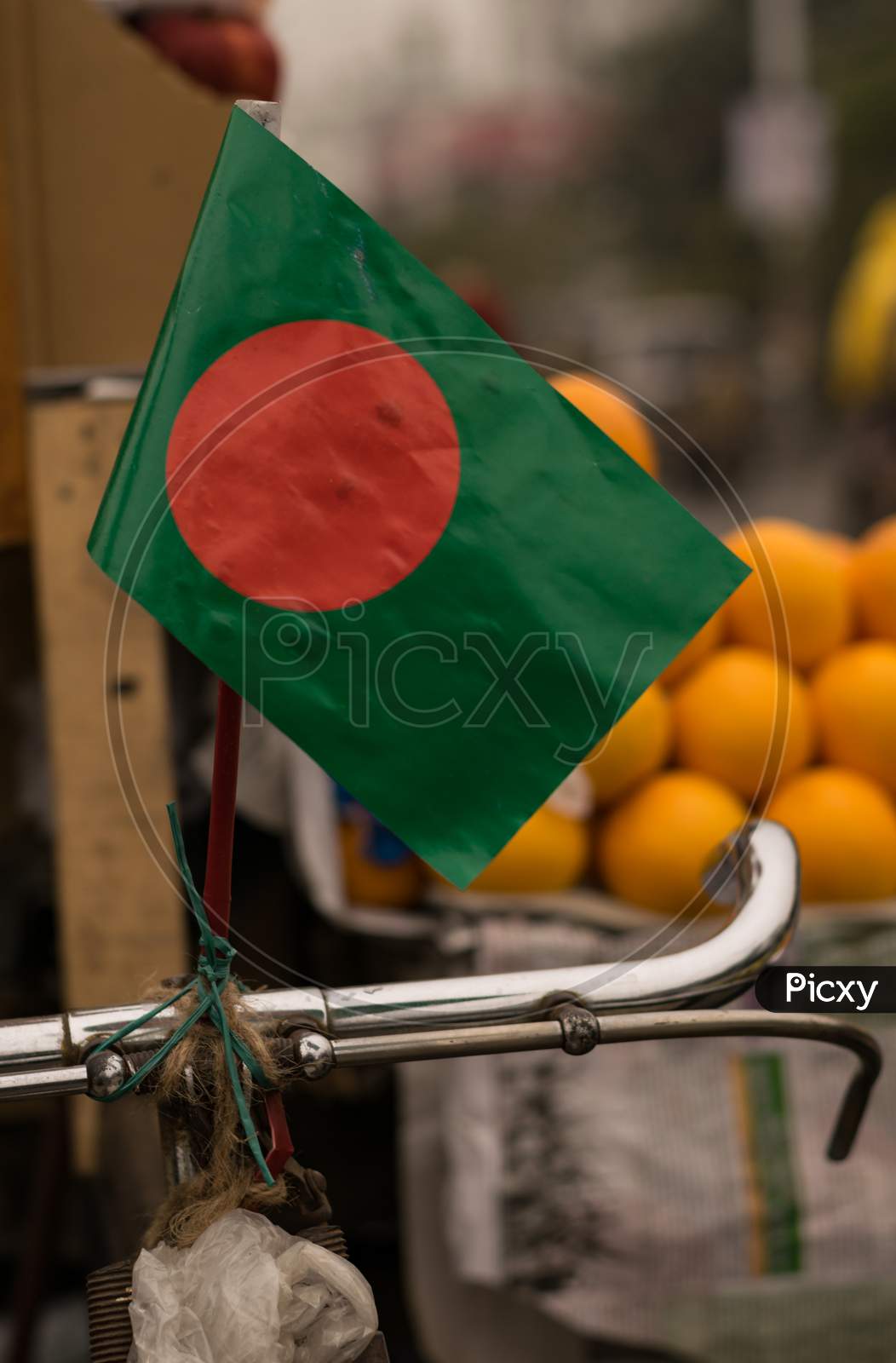 Bangladeshi Flag Attached In A Fruit Van