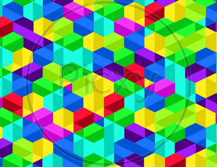 3d render, digital illustration, colorful abstract pattern, hexagonal design. multicolor polygon geometry background